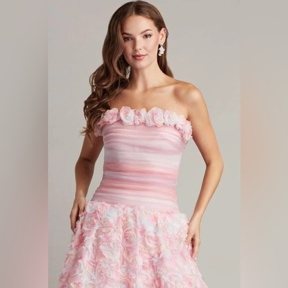 TADASHI SHOJI Pale Pink Akina Strapless Rosette Applique Mini Dress